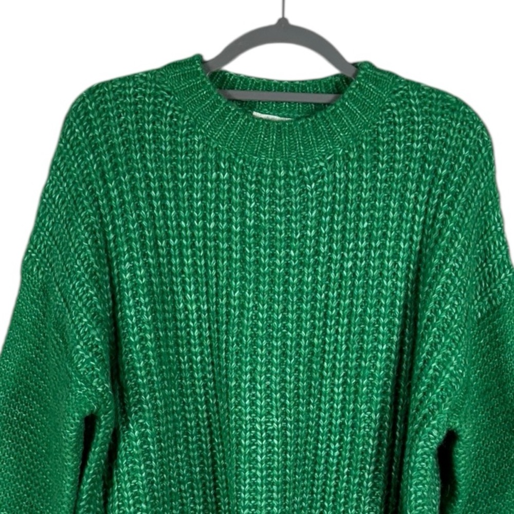 Anthropologie Lili Sidonio Fuzzy Sweater L Chunky Indie Kelly Green Oversized - Picture 2 of 6